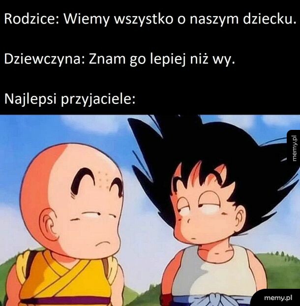 Mem z postaciami z Dragon Ball i napisem o znajomości chłopaka.