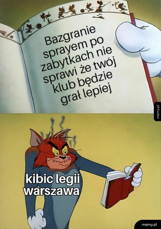 Mem z Tomem i Jerrym, gdzie kot czyta książkę i się wścieka.