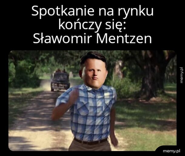 Mem z twarzą Sławomira Mentzena wklejoną w kadr z filmu Forrest Gump