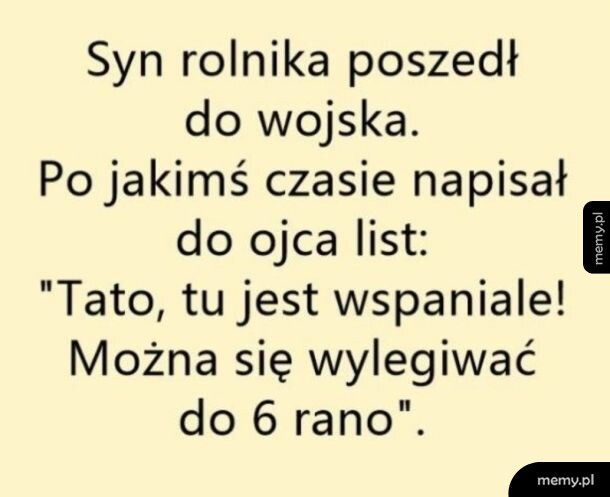 Tekst na żółtym tle o synu rolnika w wojsku