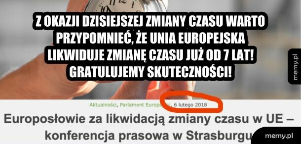 Mem o zmianie czasu i Unii Europejskiej trwającej od 2018 roku