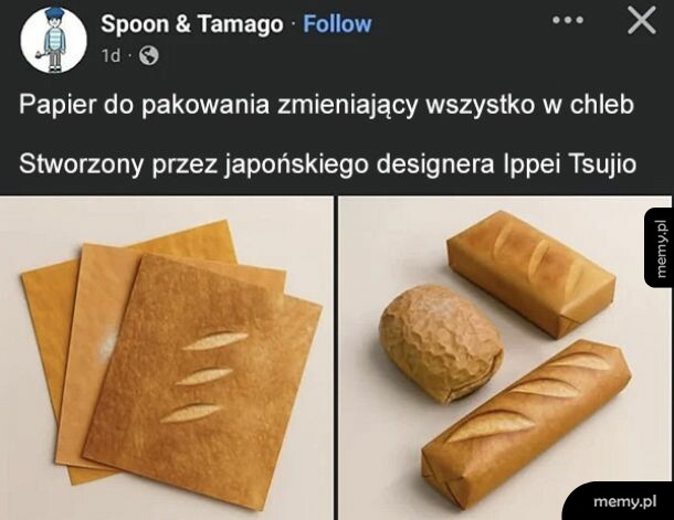 Papier do pakowania z nadrukiem i fakturą chleba projektu Ippei Tsujio.