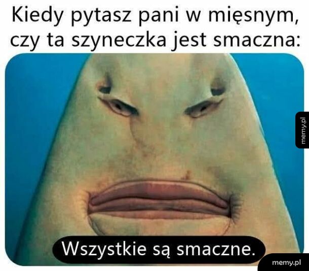 Zbliżenie na pysk ryby o nietypowej twarzy przypominającej ludzką.
