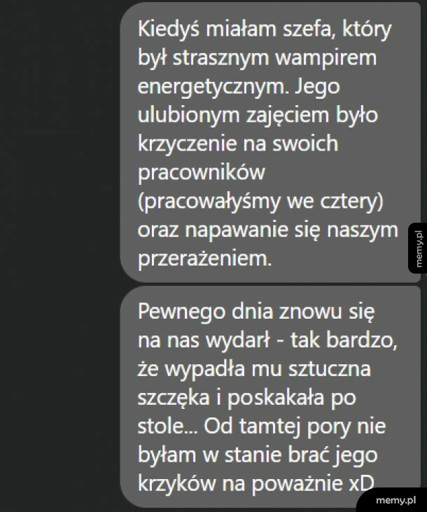Zrzut ekranu z wiadomościami tekstowymi o szefu wampirze energetycznym.