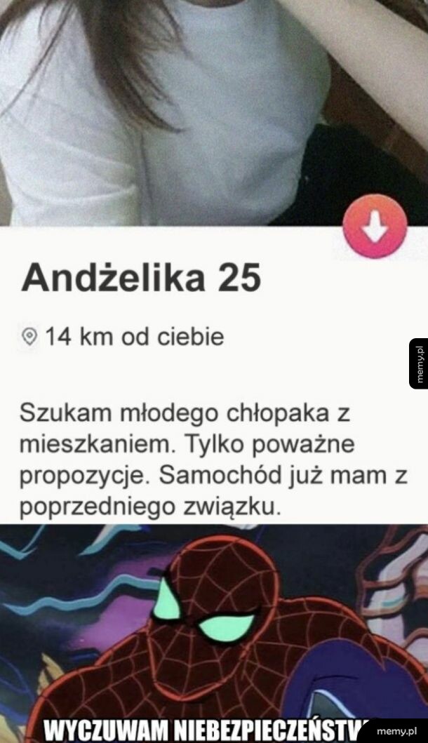 Profil randkowy Andżeliki (25 lat) oraz reakcja Spider-Mana