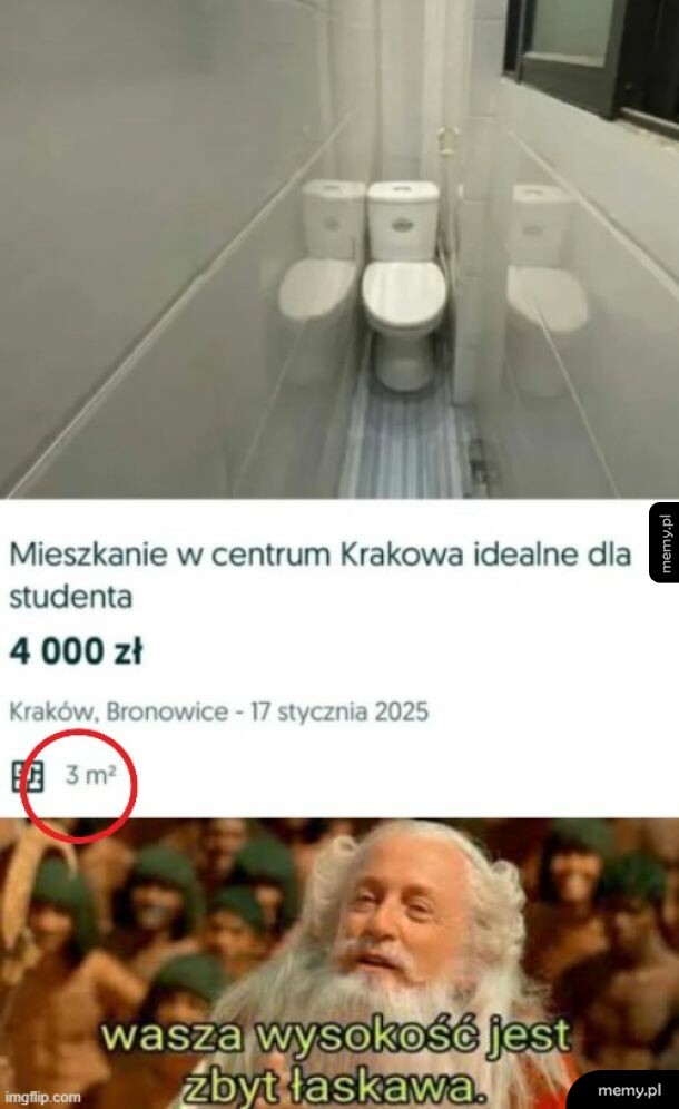 Mieszkanie w Krakowie za 4000 zł o powierzchni 3 m² z toaletą w wąskim korytarzu.