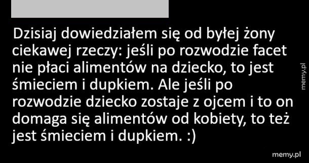 Czarny obrazek z biaĹ‚ym tekstem dotyczÄ…cym alimentĂłw i podwĂłjnych standardĂłw.