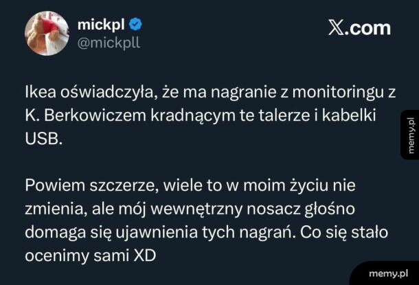Zrzut ekranu z wpisem z serwisu X.com o rzekomej kradzieży w Ikei.