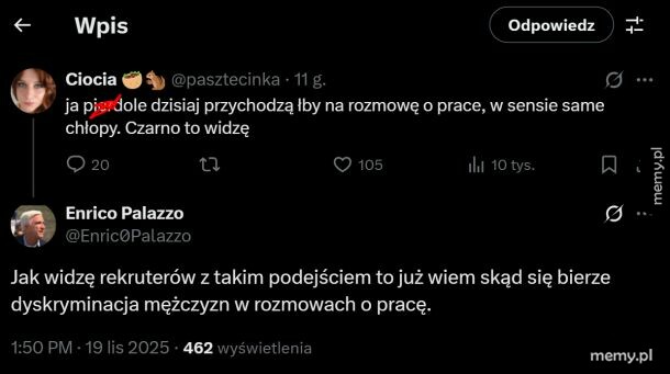 Zrzut ekranu z wpisami z serwisu X na temat rozmów kwalifikacyjnych.