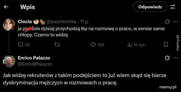Zrzut ekranu z wpisu na Twitterze i odpowiedzi na nim