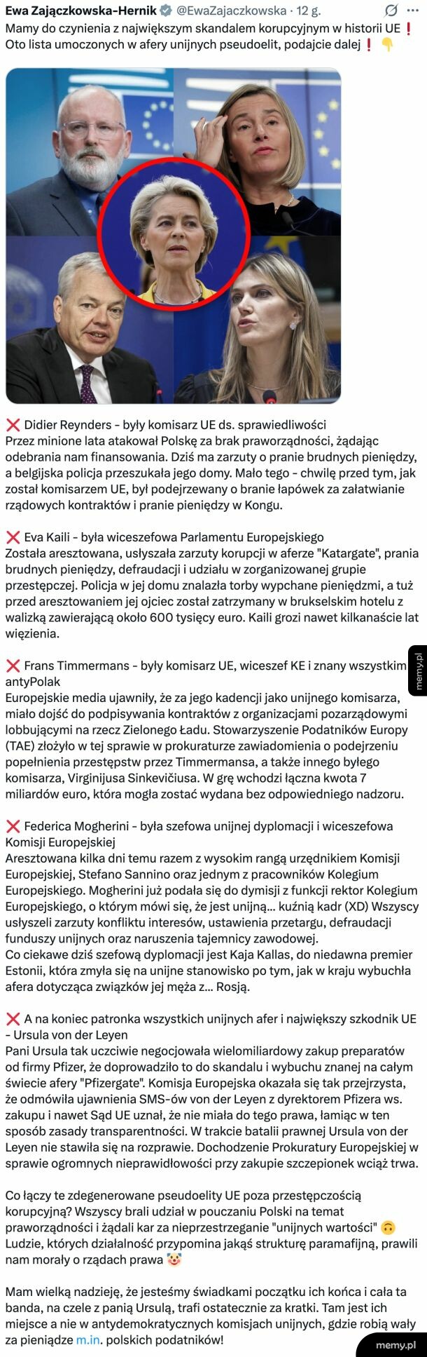 Wpis polityk z listą unijnych polityków powiązanych z aferami korupcyjnymi.