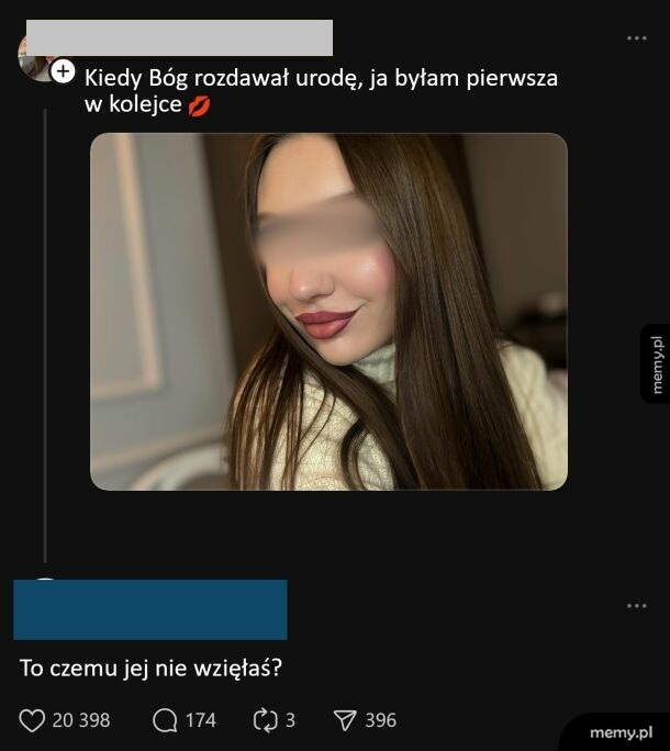 Zrzut ekranu z wpisu z portalu społecznościowego z selfie kobiety.