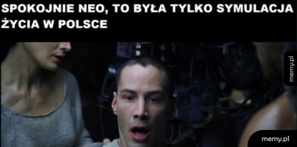Kadr z filmu Matrix przedstawiający Neo budzącego się z otwartymi ustami.