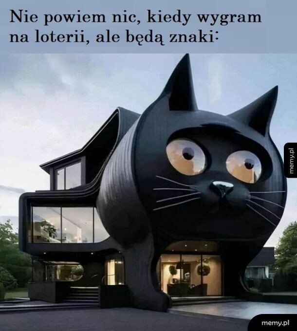 Nowoczesny dom o kształcie wielkiego czarnego kota
