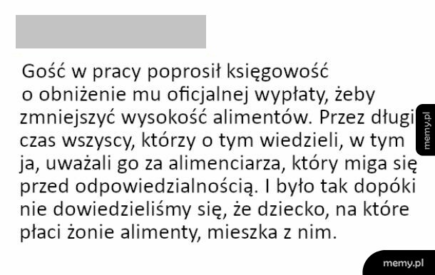 Tekst na szarym tle opisujący sytuację z pracownikiem i alimentami.