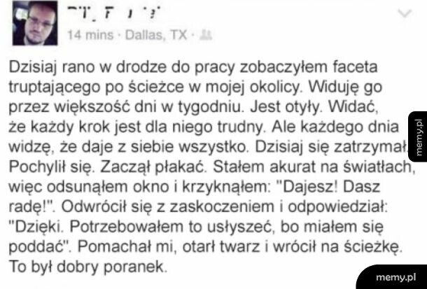 Zrzut ekranu z postu na Facebooku z historią o biegającym mężczyźnie.