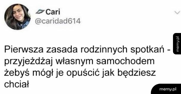 Zrzut ekranu z wpisu użytkownika Cari na Twitterze o spotkaniach rodzinnych.