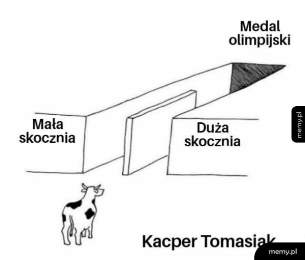 Rysunek przedstawiający krowę stojącą przed rozgałęzieniem dróg.
