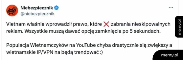Wpis z serwisu X od profilu Niebezpiecznik dotyczący prawa w Wietnamie.