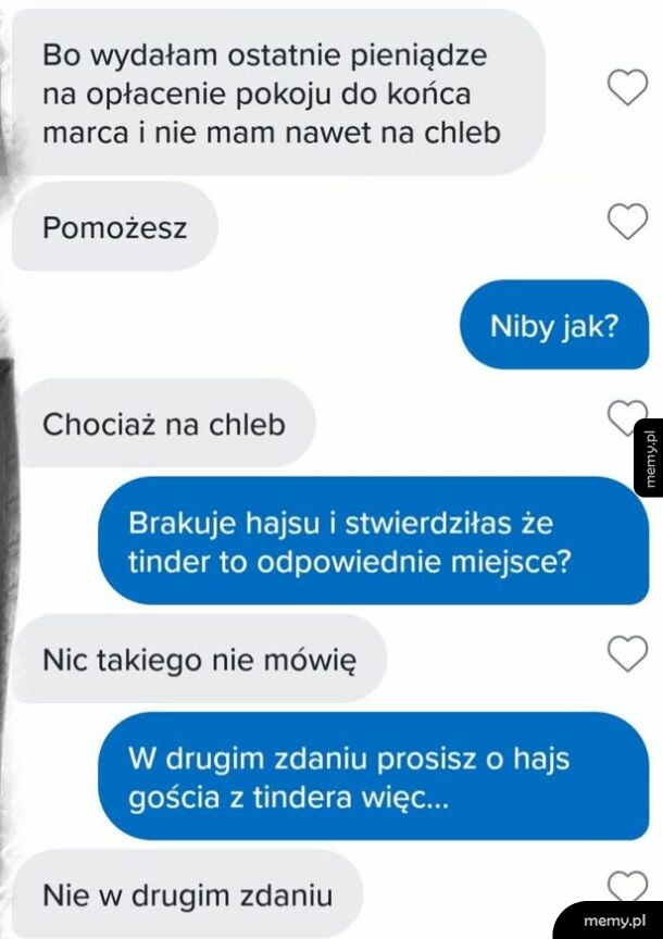 Zrzut ekranu z czatu, na którym kobieta prosi nieznajomego o pieniądze na chleb.