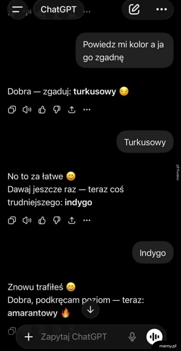 Zrzut ekranu z rozmowy z ChatGPT na czarno w tle