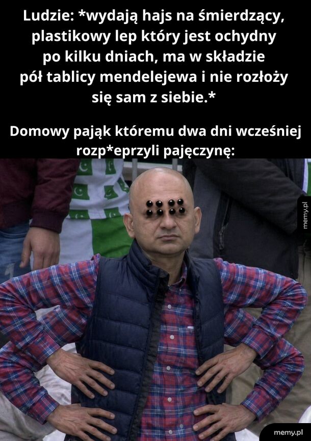 Mężczyzna z wieloma oczami i rękami, przeróbka w stylu pająka