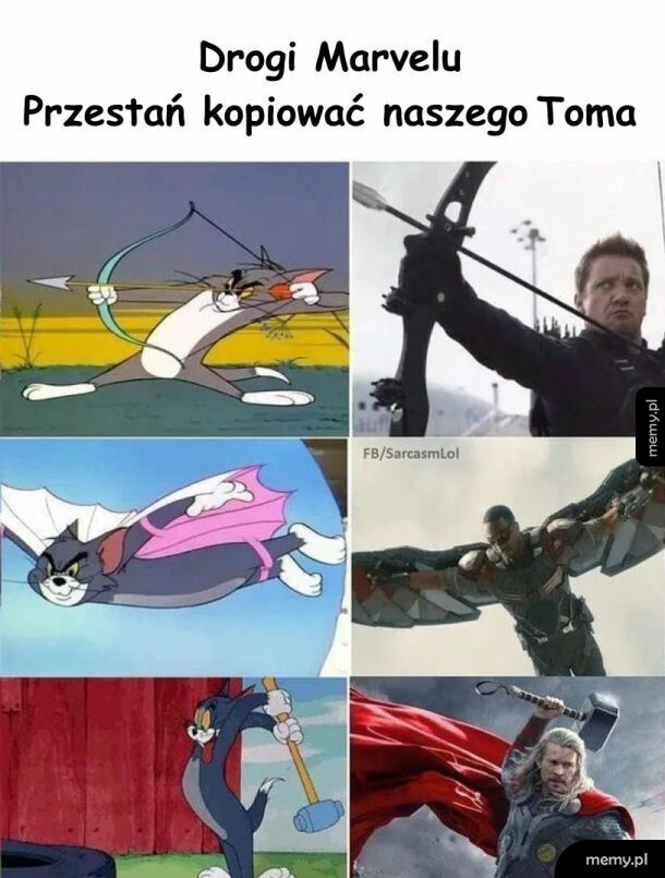 Memy porównujące kota Toma z kreskówki do postaci z filmów Marvela.