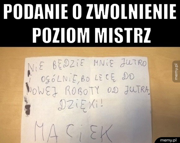 Podanie o zwolnienie