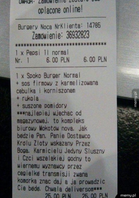 Zamówienie pewnego żartownisia